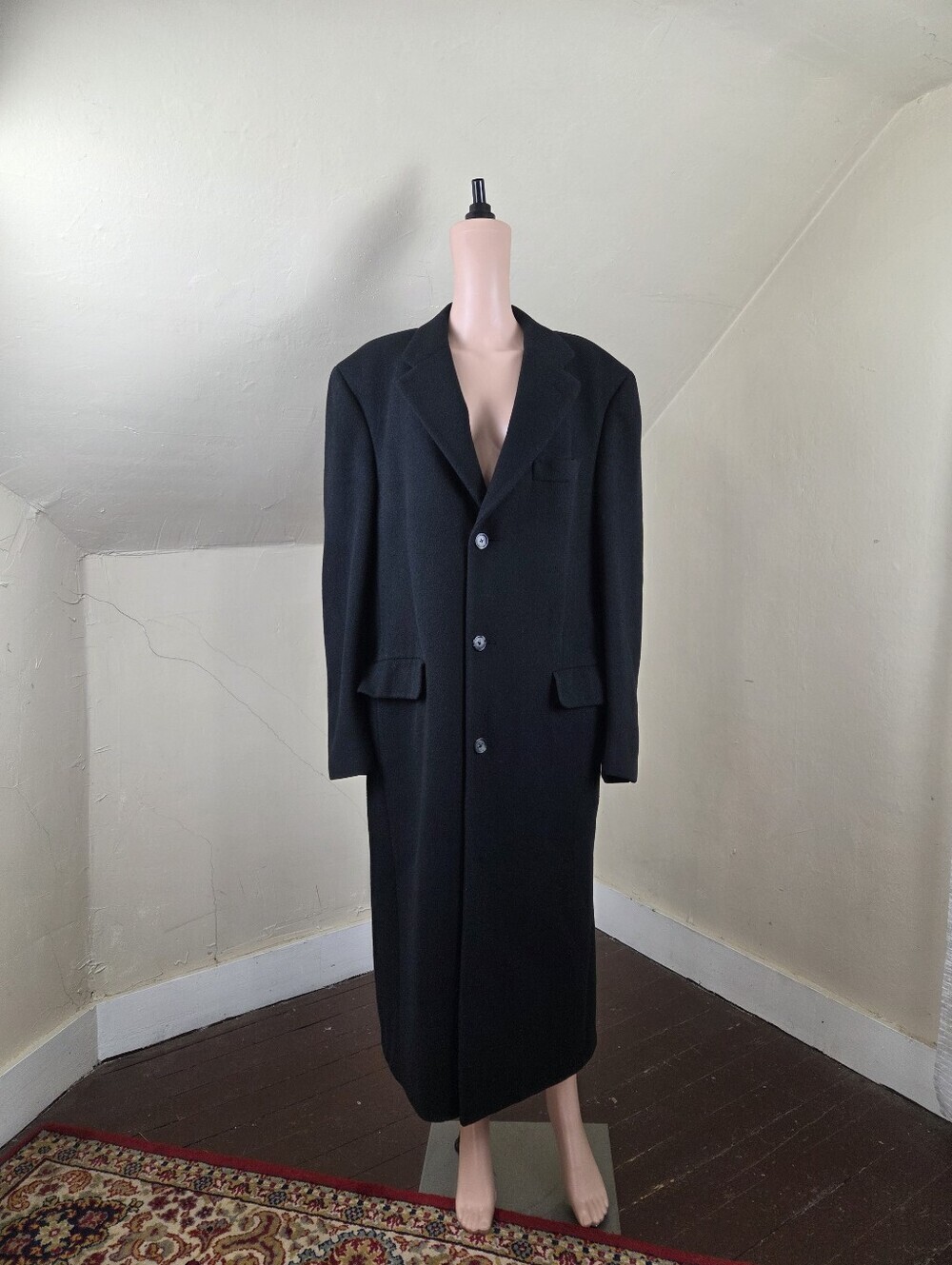 Christian Dior Monsieur Black Wool Overcoat Men's XL Long Coat Vintage USA